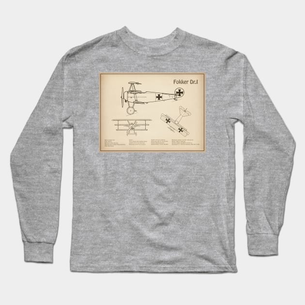 Fokker Dr.I Red Baron aka Manfred von Richthofen Dr.1 airplane - SD Long Sleeve T-Shirt by SPJE Illustration Photography